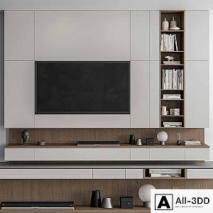 TV Wall White and Wood - Set 50