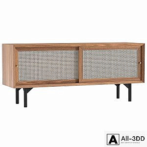 Cottage Natural TV Stand with Rattan Woven Doors