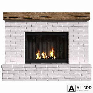 Provence style fireplace.Brick Fireplace in Country style.Rustic Farmhouse fireplace