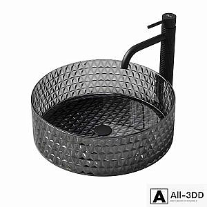 REA Cristal black washbasin with Gusto One tap