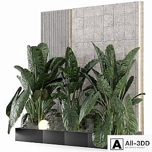 Indoor Wall Big Green Leaf Garden in Concrete Base - Set 1770
