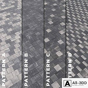 Set of four types of gray paving stones with texture 6290