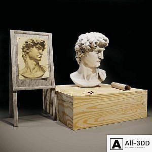 The head of David and the easel of the artist