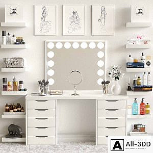 Dressing table and shelves with cosmetics. Makeup 3