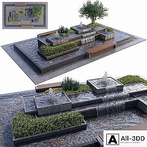 Landscaping Figure with Plants Waterfalls and Fish 2