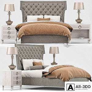 Hayley Hollywood Bed, Nightstand, Lamp
