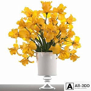 Bouquet of yellow flowers 47. Yellow Irises, vase, decor, flower