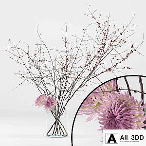 Prunus branches and chrysanthemums