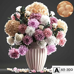 Bouquet of flowers 61. White hydrangea, peonies, rose, eucalyptus, carnation, table decor
