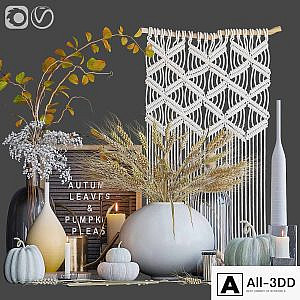 Autumn decorative set with wheat