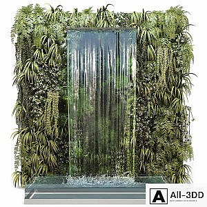 Wall plants with waterfall
