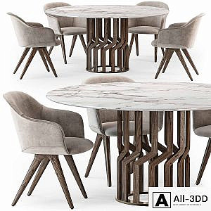Potocco Intreccio table Lyz wood armchair