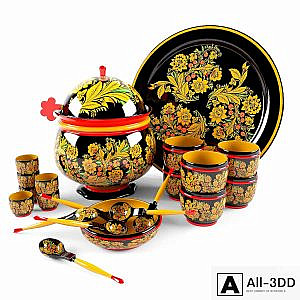 Khokhloma. Cookware set.