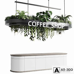 Coffee shop reception, Restaurant counter by hanging plant - corona 01