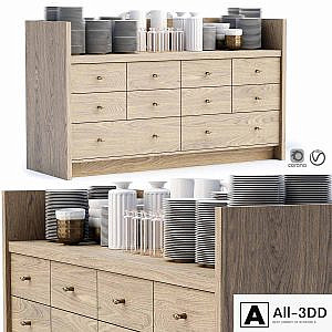 Mira restaurant cabinet with dishes V1 / Wooden sideboard with dishes