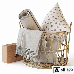 Wicker basket with yoga accessories