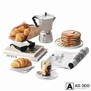 French breakfast with coffee and croissant
