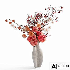 Autumn bouquet with dahlias, physalis and hawthorn