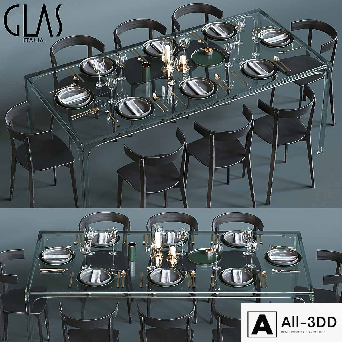 Glas Italia table set modern interior 3D model Glas Italia table set