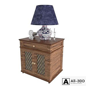 Sideboard with sculpture and bedside lamp