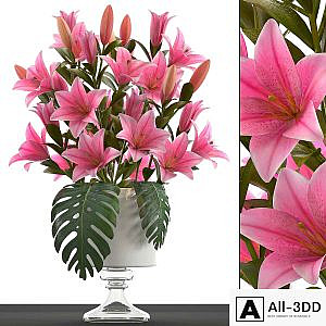 Bouquet of pink flowers 49. Bouquet of Lilies, decor, vase, lily, flower