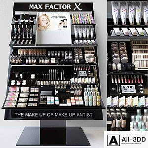 Showcase with professional cosmetics for beauty salons or duty free. Make up 3