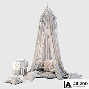Children's canopy and decor in shades of gray