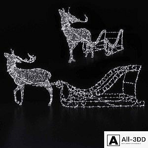 Light volumetric figure Deer and sleigh.