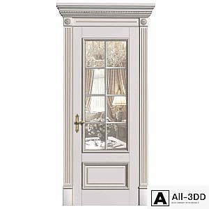 White interior door in classic style with glass. Classic interior door