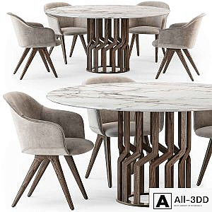Potocco Intreccio table Lyz wood armchair