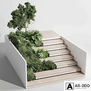 Entrance and exit stairs with furniture and garden 03