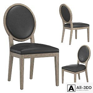 FRENCH CONTEMPORARY ROUND LEATHER DINING SIDE CHAIR