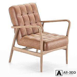Mid-Century Button-and-Stud Brown Leather Armchair