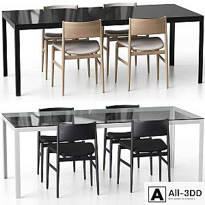 NEVE armless chair with upholstery and FRACTAL table by Porro