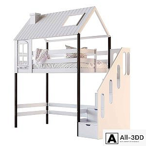 Childrens bed loft house Nordkapp - with ladder chest of drawers