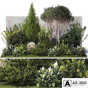Collection of garden plants with bushes and trees for landscape design with Juniper, Barberry, thuja, cypress, bonsai pine, topiary. Set 1397.