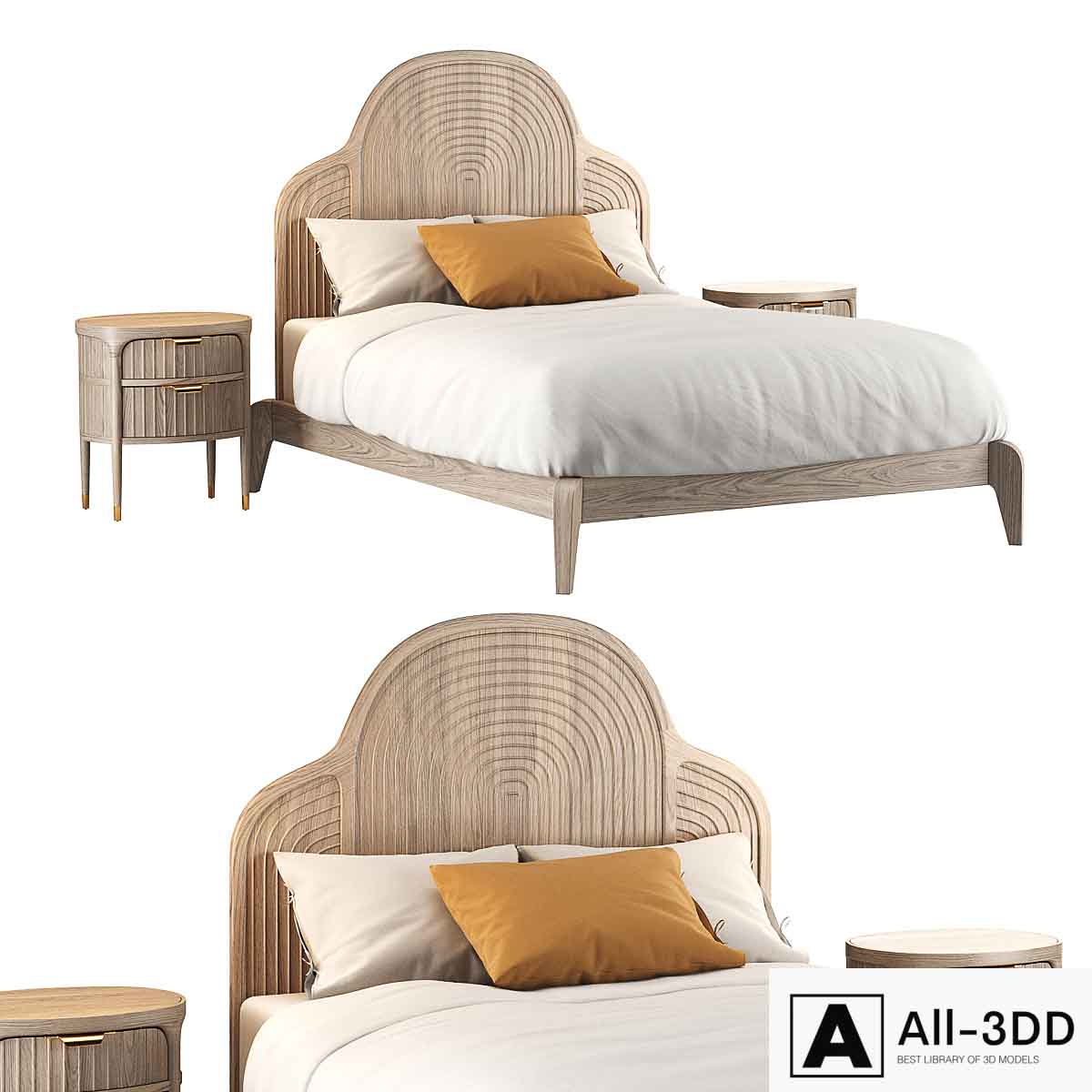 Isla Bed and Isla Nightstand modern interior 3D model Isla Bed and Isla Nightstand