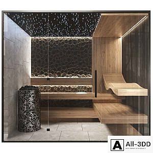 Finnish sauna with burnt wood decor