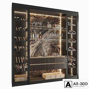 Wine Cabinet With Glasses & Decoration 005
