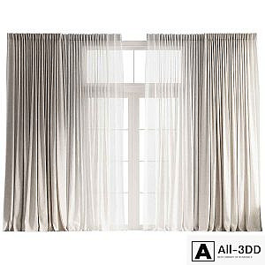 Pinch Pleat Linen Curtain with Tulle
