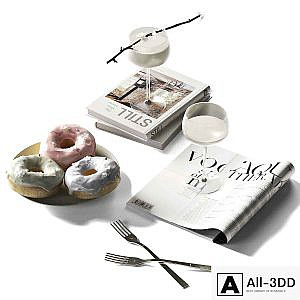 Decorative set with donuts, milk and sakura