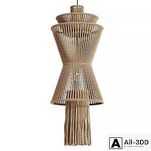 Hanging wicker lamp made of fringe threads 02