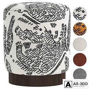 Velvet Pouffe Pouf with Walnut Plinth - Tiger Mountain by Six The Residence