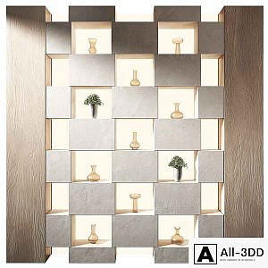Shelf rack with decor 14. Solid lighting. Showcase for goods.