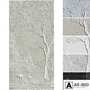 Botanical bas-relief plaster wall decorative panel flamingo forest lake tree nature
