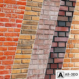 Collection of brick walls 5 pcs. Masonry, brick, loft, aged, set, collection, decorative, panel, wall
